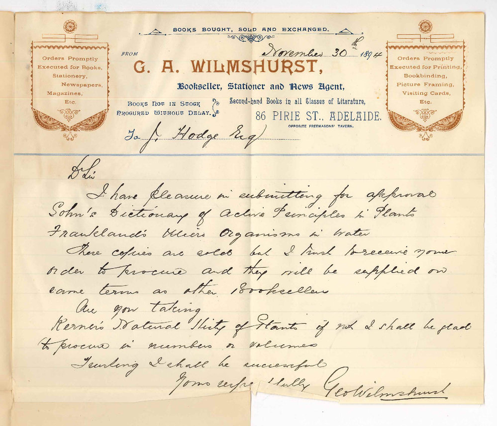 George Wilmshurst - 86 Pirie Street Adelaide - Submitting books for approval