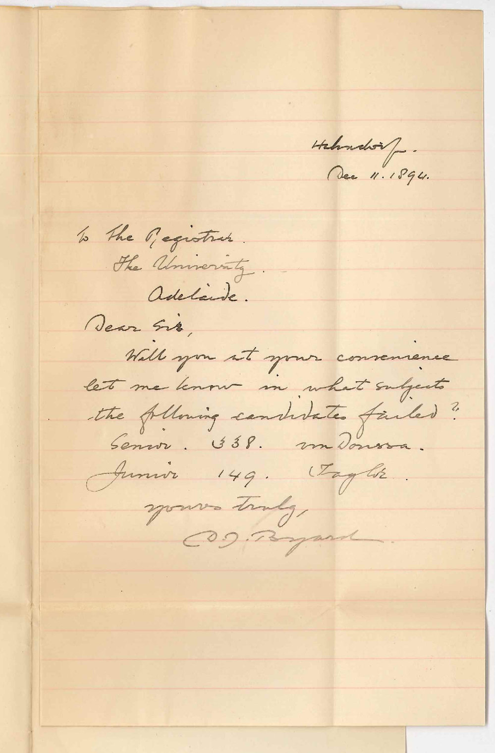 Douglas John Byard - Hahndorf - Failure in Junior and Senior Public Examinations