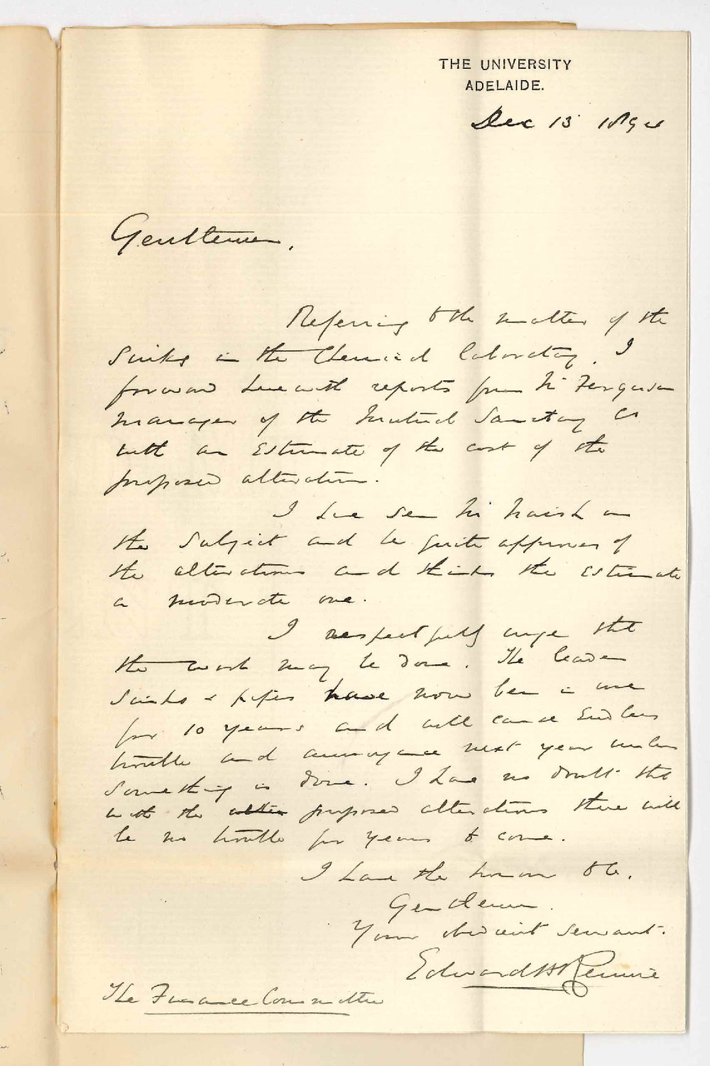 Professor Edward Henry Rennie - The University - Sinks in Chemical Laboratory