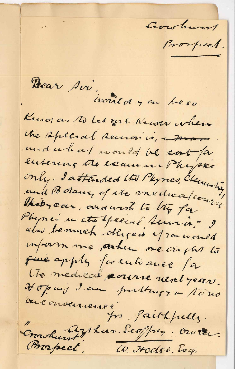 Arthur Geoffrey Owen - Prospect - Particulars Regarding Senior Examination