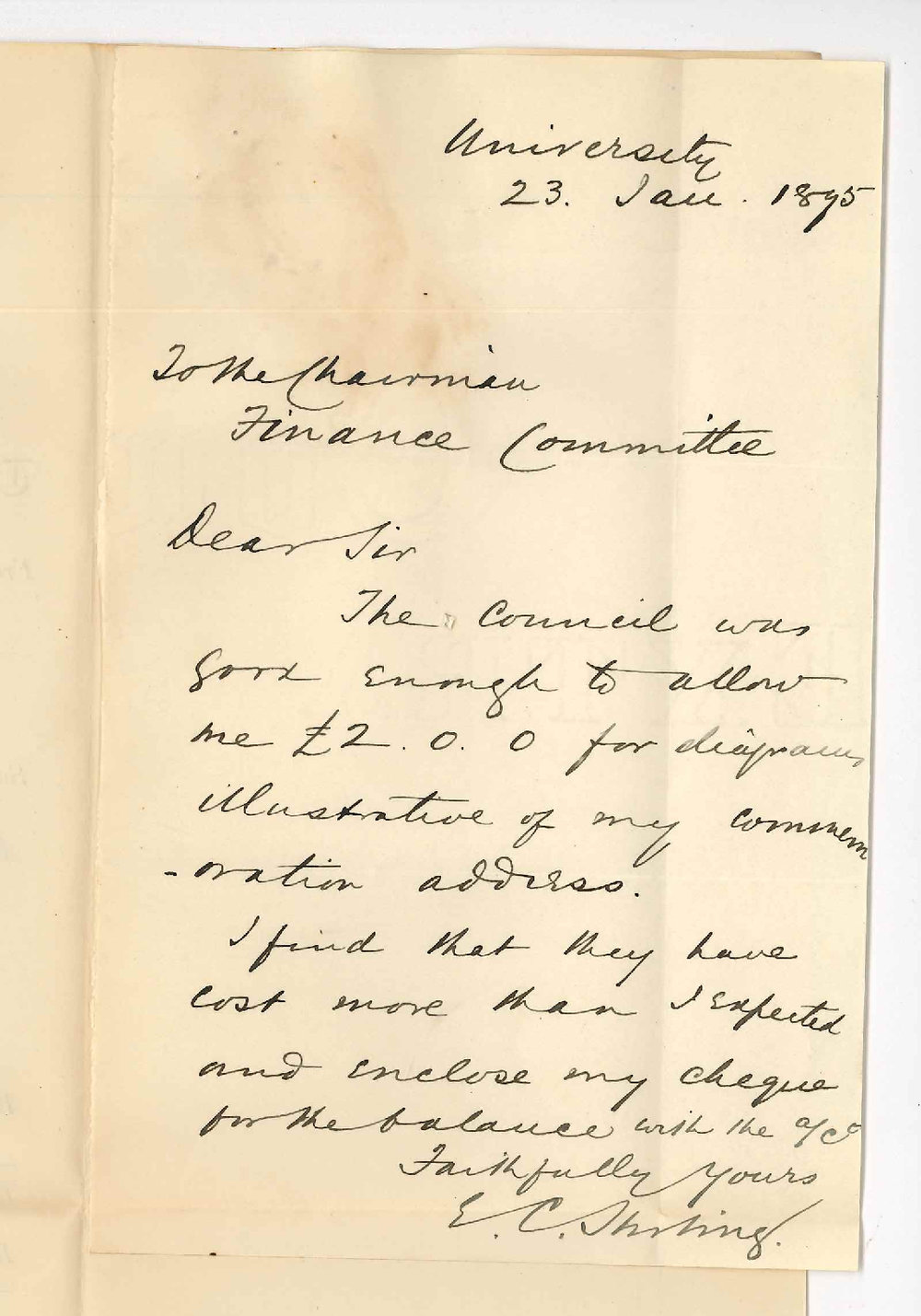 Dr Edward Charles Stirling - University Adelaide - Cost of diagrams illustrating Commemoration address