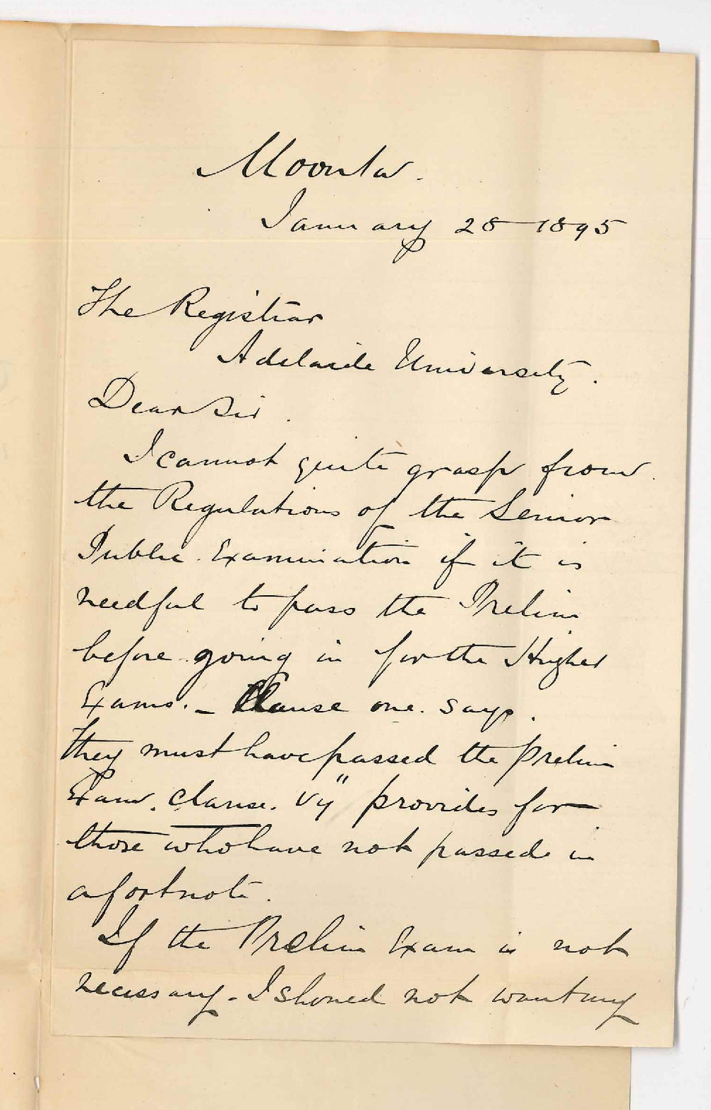 J H G Drummond - Moonta - Is Preliminary examination necessary before entering for Junior Public