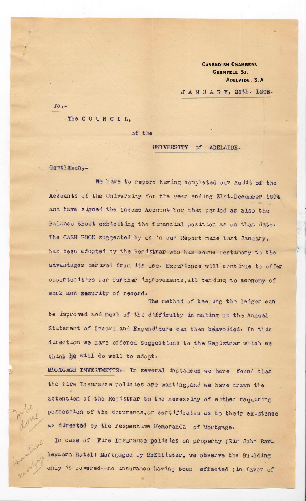 J Edwin Thomas and Arthur George Harvey - Auditors Cavendish Chambers Grenfell Street Adelaide - Annual report on audit of accounts