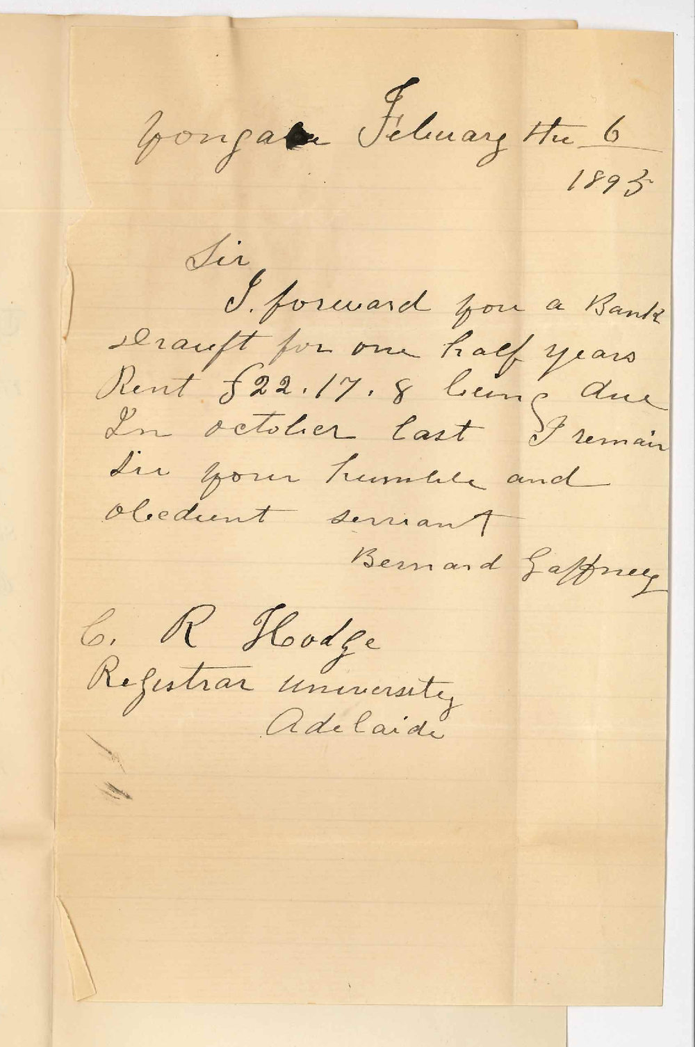 Bernard Gaffney - Yongala - Payment of rent up to last October