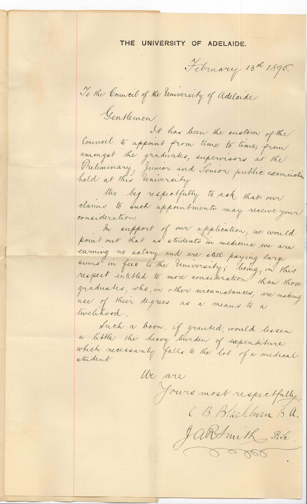 C B Blackburn and J A R Smith - The University - Asking to be appointed as Supervisor of Preliminary Junior and Senior Public Exams