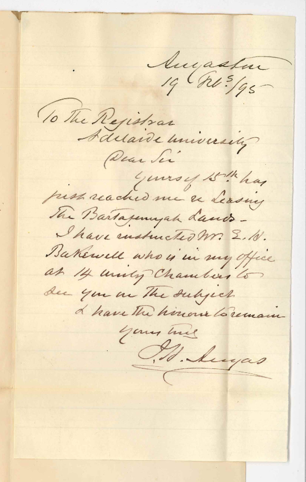 John Howard Angas - Angaston - Lease of Bartagunya land