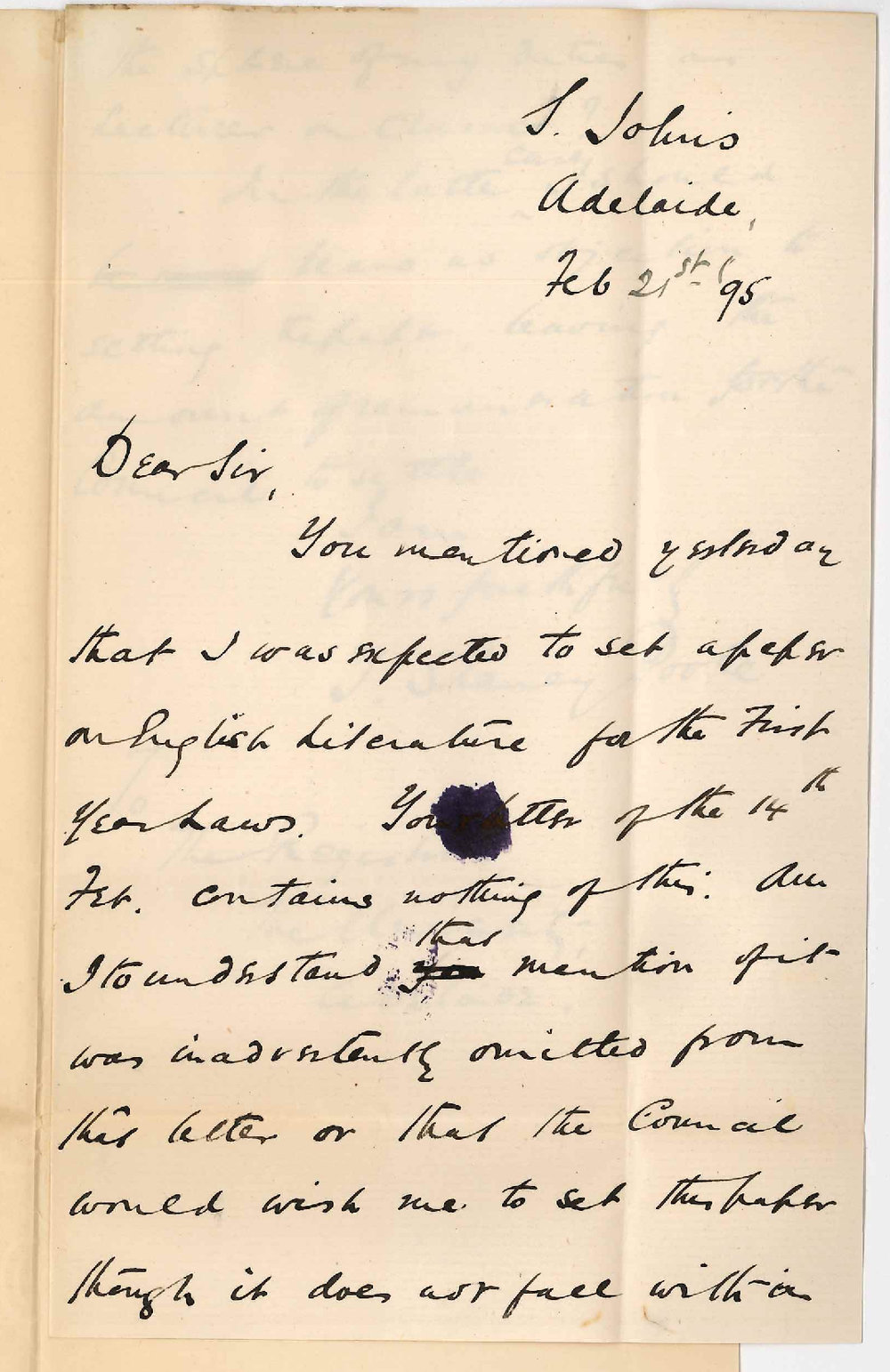 Thomas Slaney Poole - St Johns Adelaide - English paper in 1st year LLB Exam