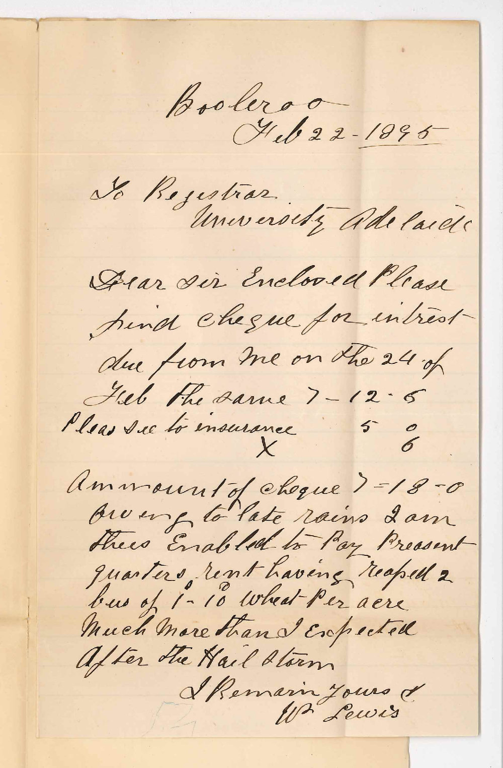 William Lewis - Booleroo Centre - Paying interest due on 24 February 1895