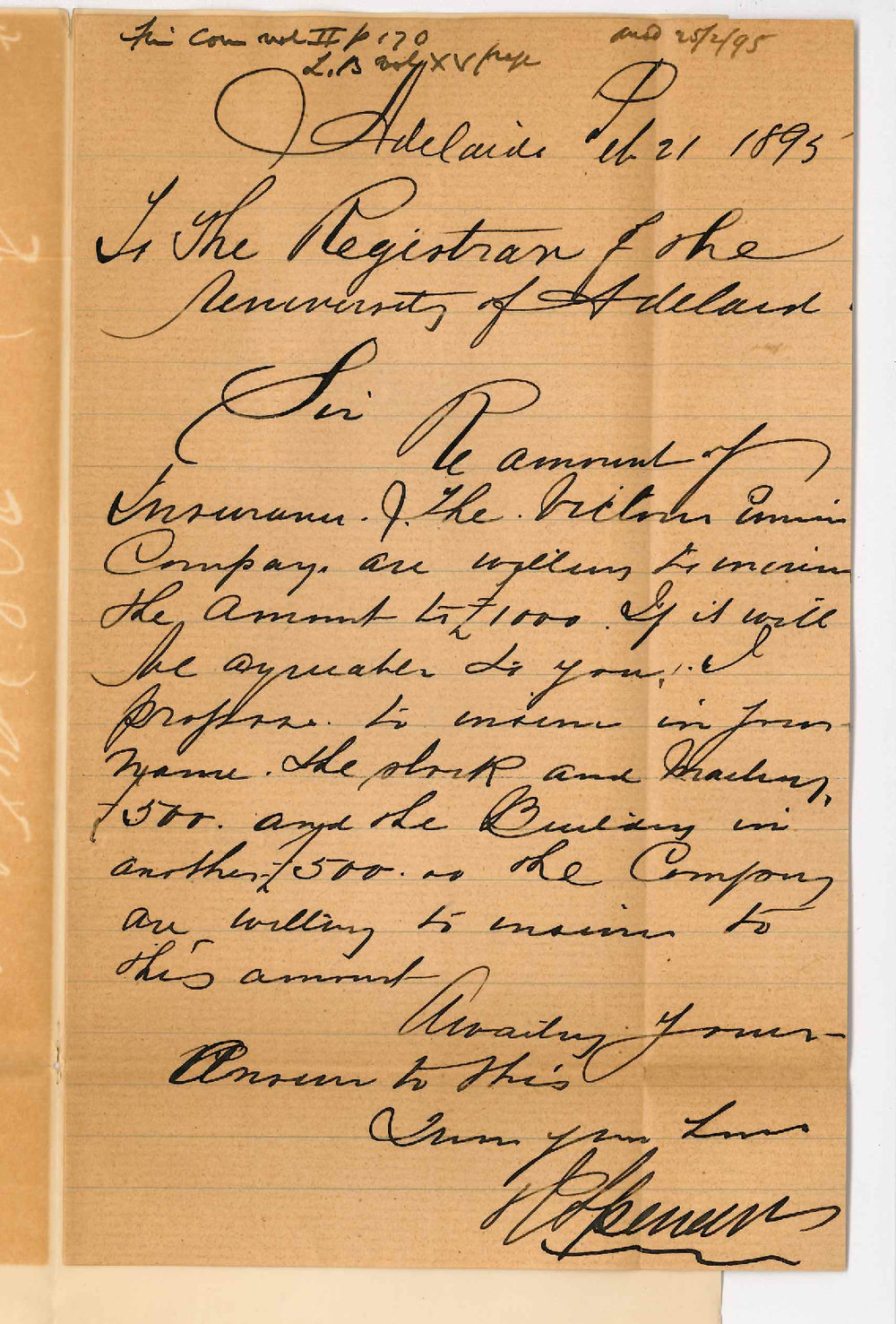 R Spencer - Union St Adelaide - Insuring Stock and Machinery and Building in Victoria Insurance Company