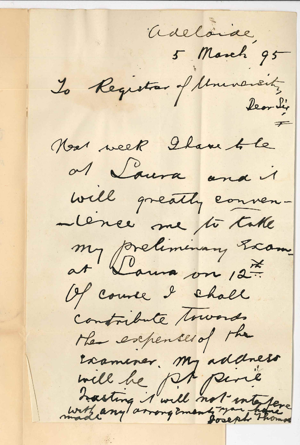 Reverend Joseph Thomas - Port Pirie - Enquiring whether local Preliminary be held at Laura