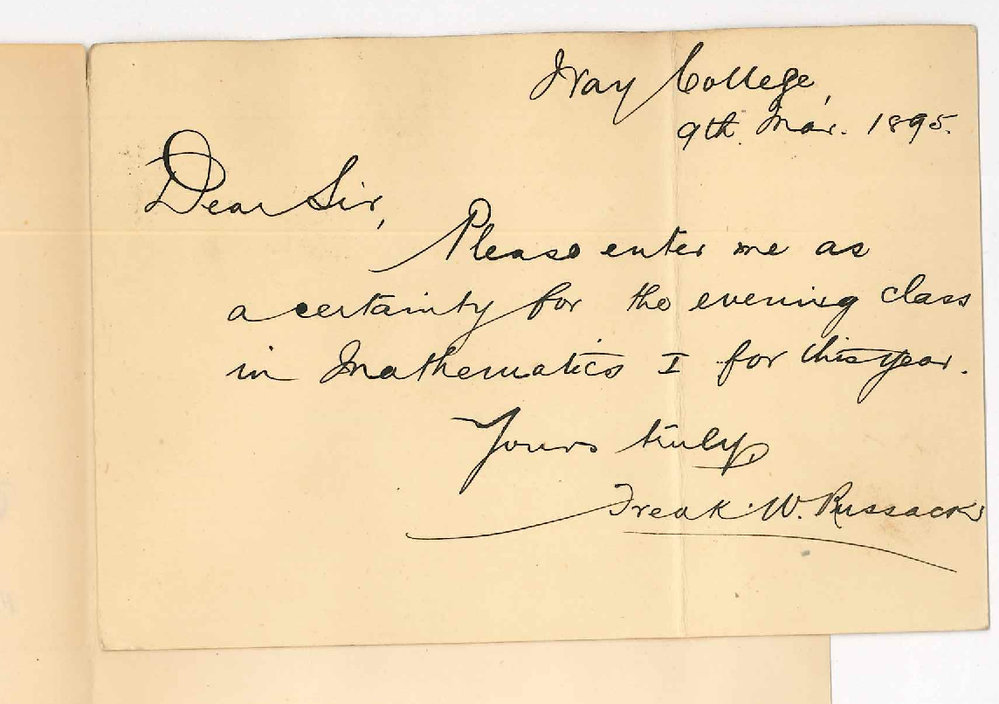 Frederick Russack - Way College Unley - Entering for evening classes in Mathematics I