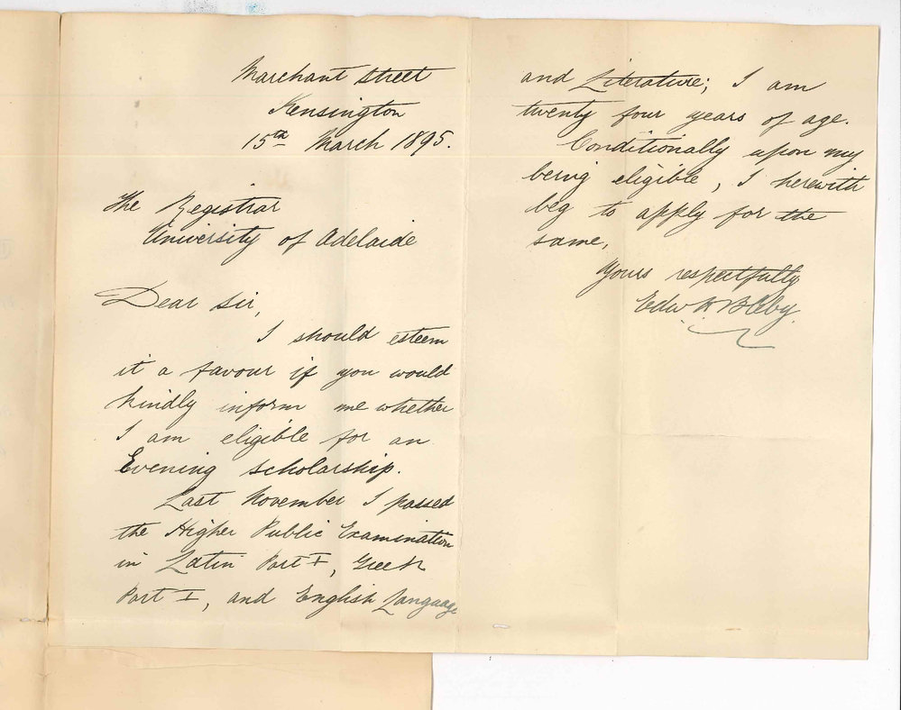 Edward H Bleby - Marchant Street Kensington - Enquiring if eligible for an Evening Scholarship