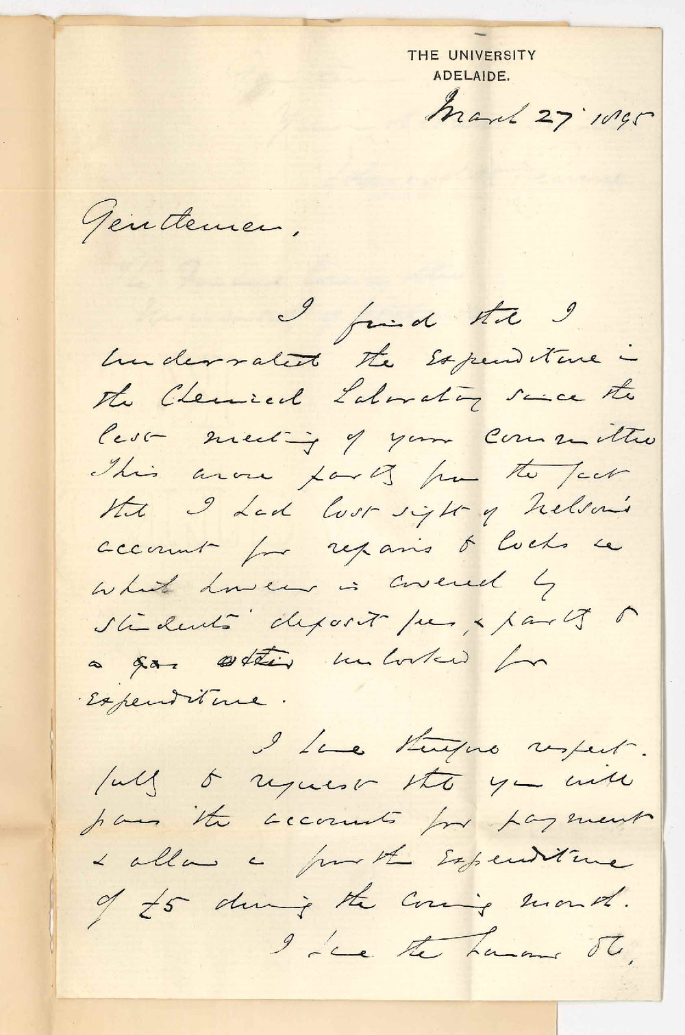 Professor Edward Henry Rennie - The University - Expenditure in Chemical laboratory for March
