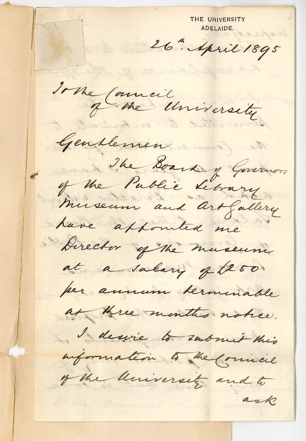 Dr Edward Charles Stirling - The University - Concerning Directorship of Museum