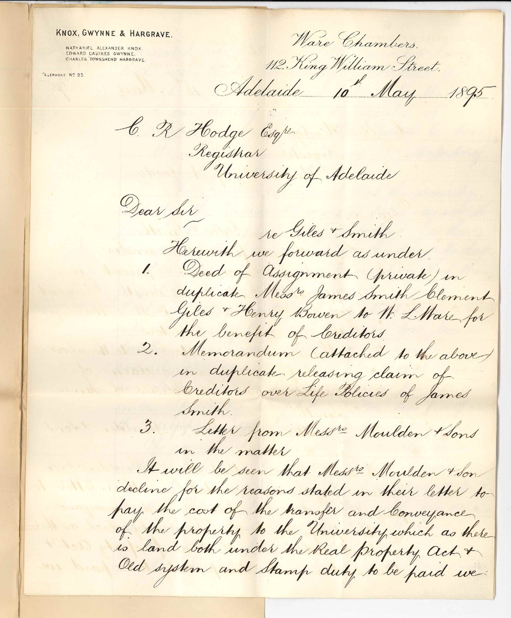 Knox Gwynne and Hargrave - Ware Chambers King William Street - Re Giles and Smith