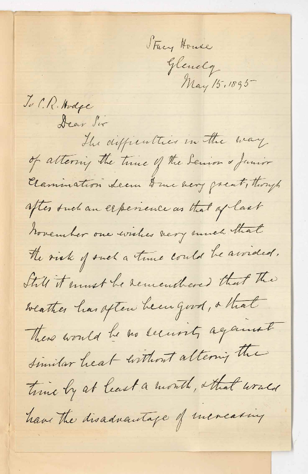 Annie Montgomery Martin - Pulteney Street Adelaide - Proposed changes in time of Junior and Senior Public Exams