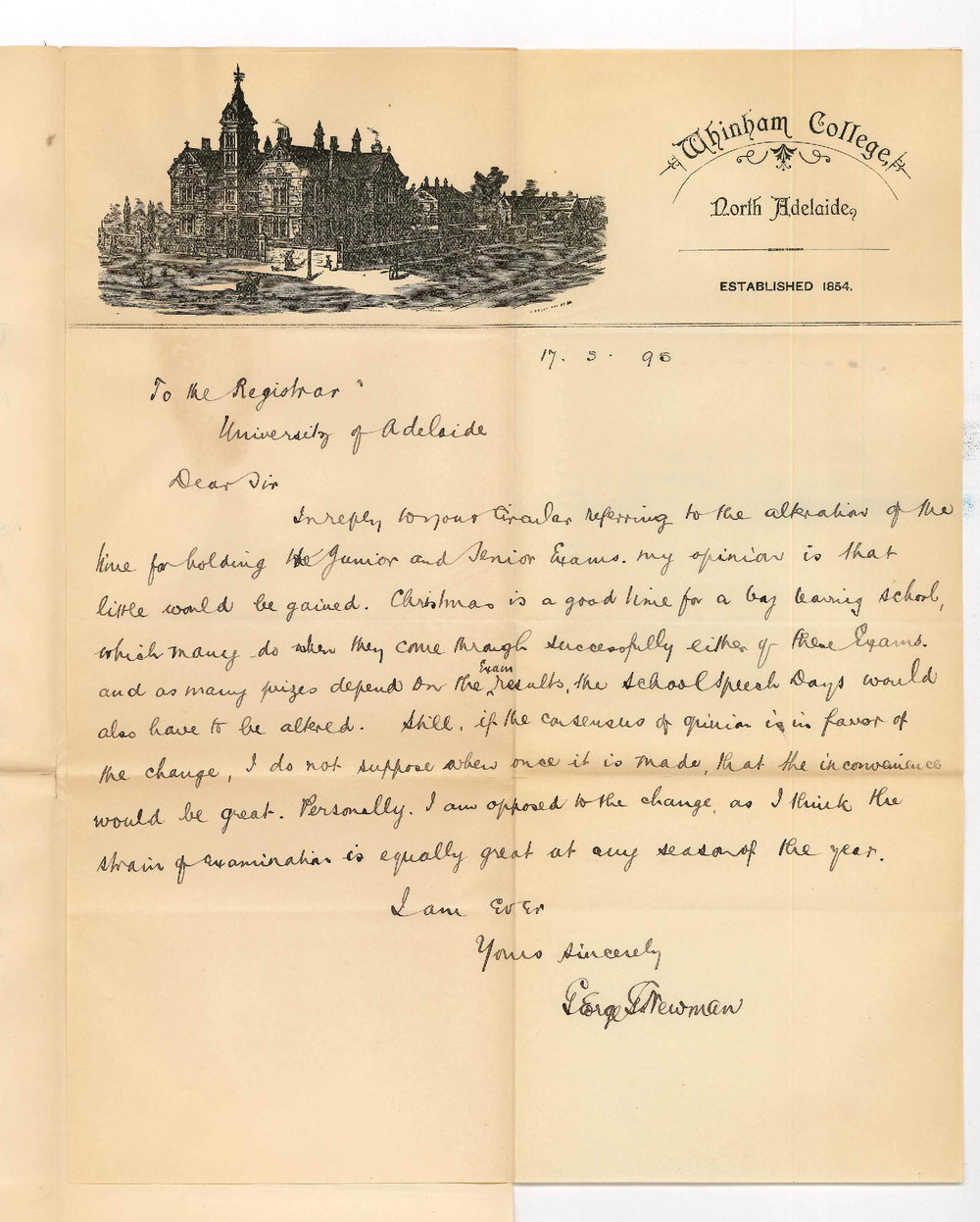 George G Newman - Whinham College - Proposed changes in Junior and Senior Public Exams