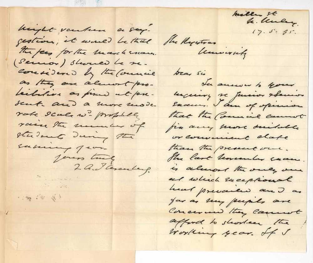 Frederick Augustus d'Arenberg - Miller Street Unley - Proposed changes in time of Junior and Senior Public Exams