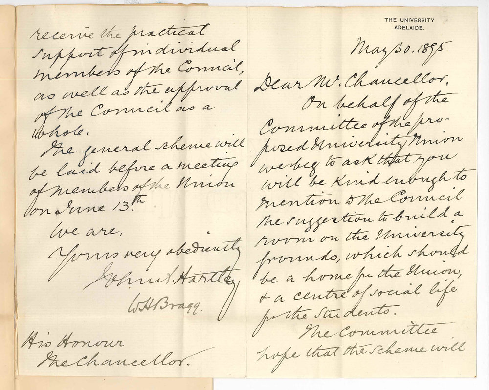 Messrs Hartley and William Henry Bragg - Vice Presidents University Union - Erecting room for University Union
