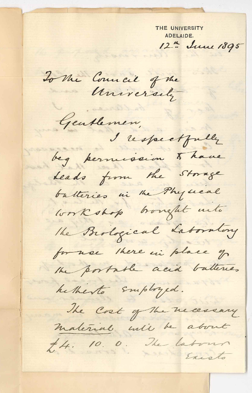 Dr Edward Charles Stirling - The University - Electric supply in Biological Laboratory