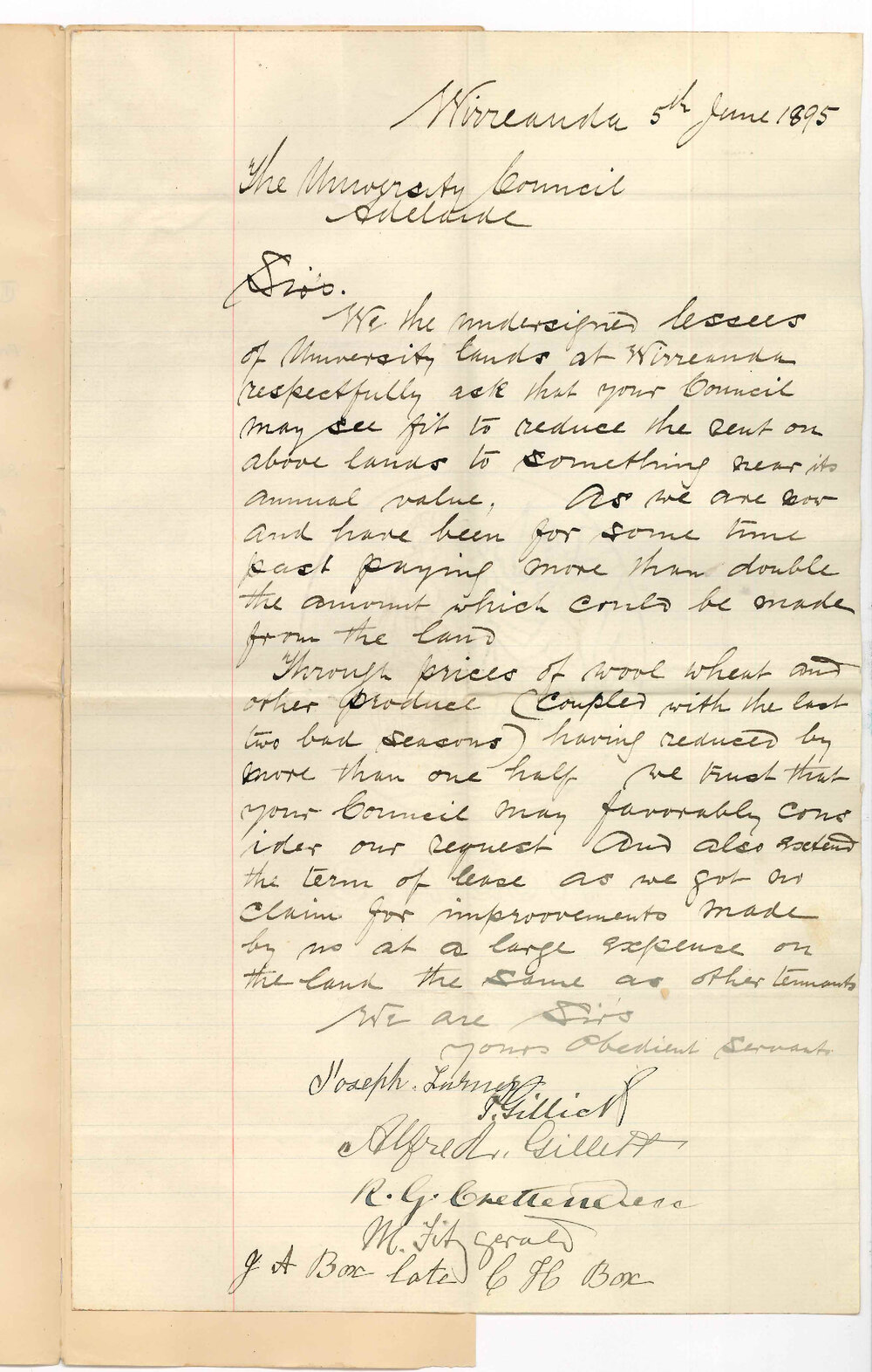 Joseph Turner Alfred Gillett etc - Wirreanda Tenants - Petition for reduction of rents