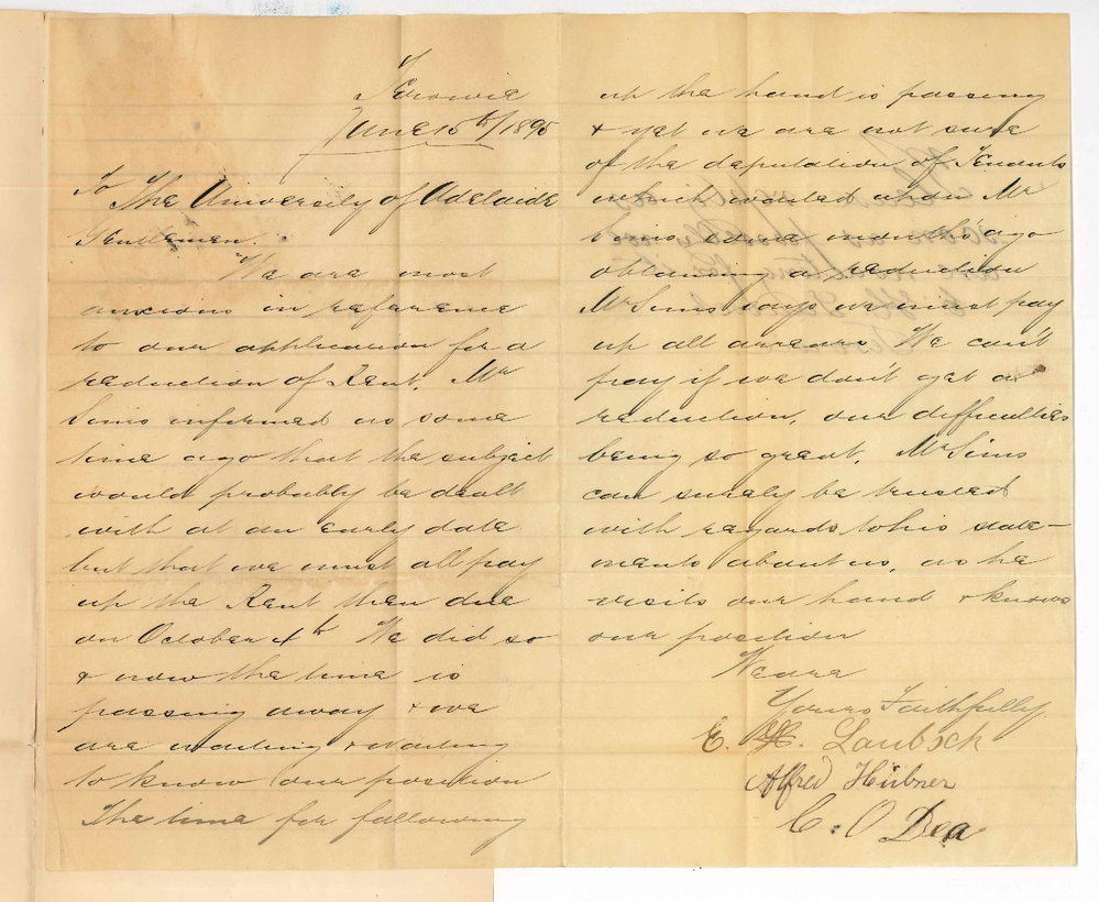 Messrs E Laubseh Albert Hubner and C O'Dea - Terowie - Reduction of rent