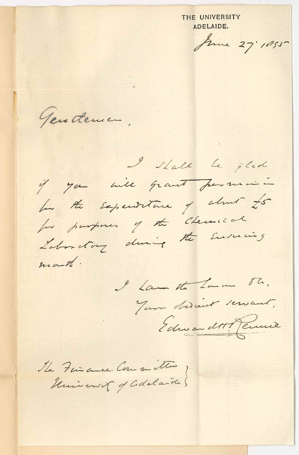 Professor Edward Henry Rennie - The University - Chemical Laboratory Expenses for July &pound;5