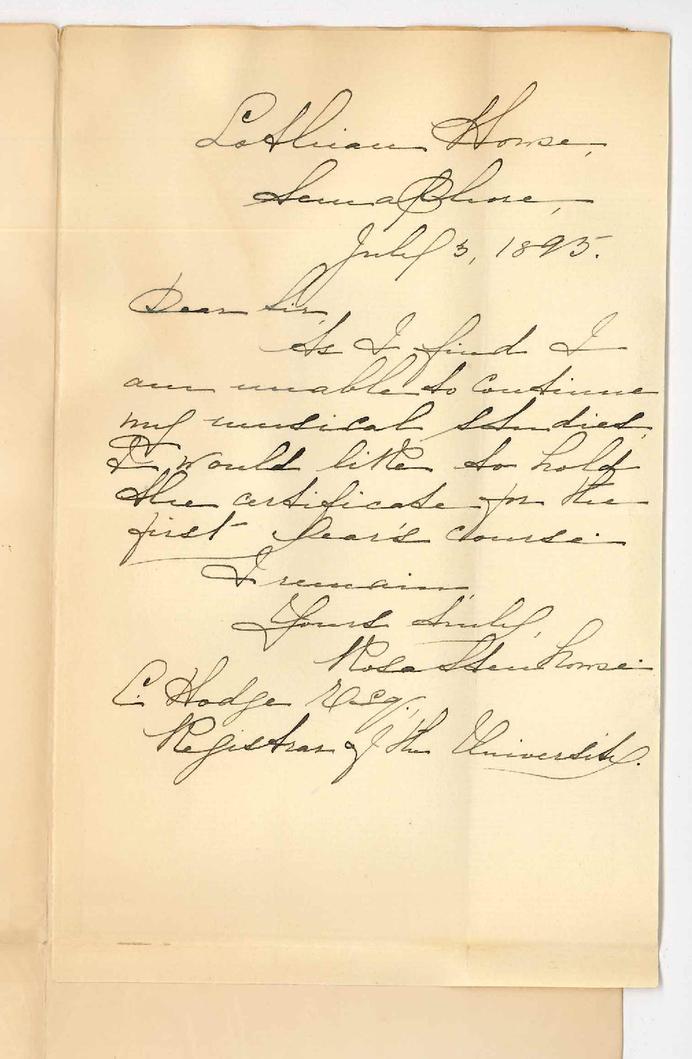 Rosa Stenhouse - Lothian House Semaphore - Asking for certificate for 1st year Mus Bac Course