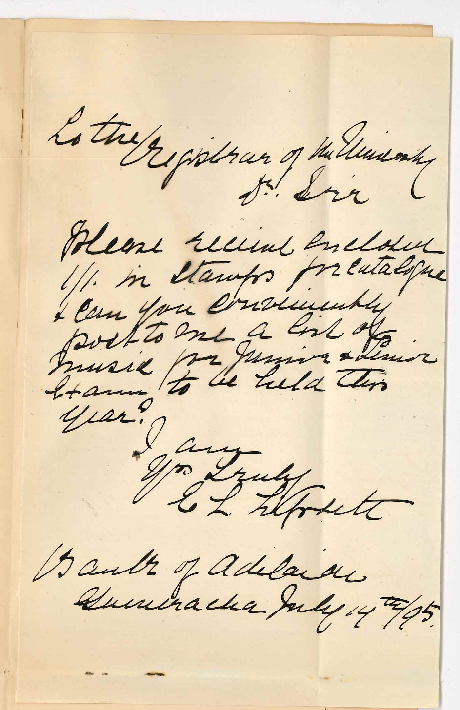 Miss E L Lipsett - Gumeracha - List of pieces Music Exams