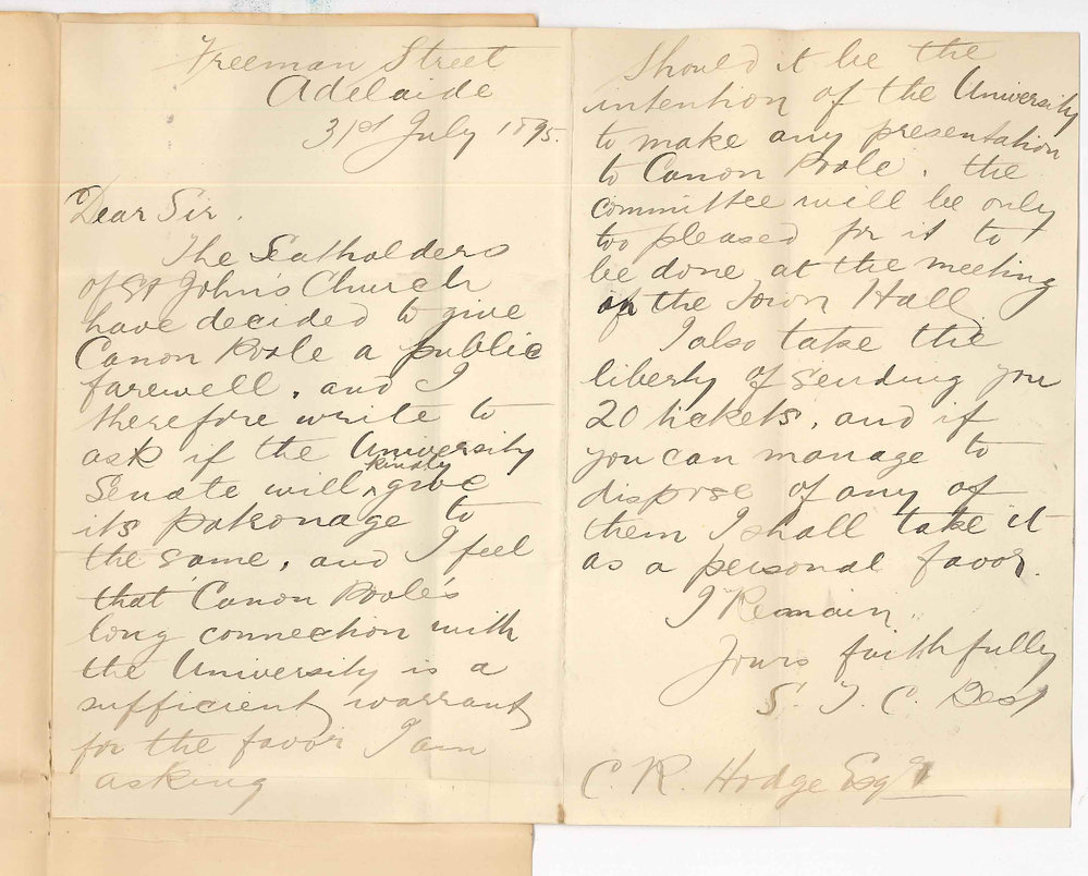 S T C Best - Freeman Street Adelaide - Asking University patronage at Farewell to Canon Poole