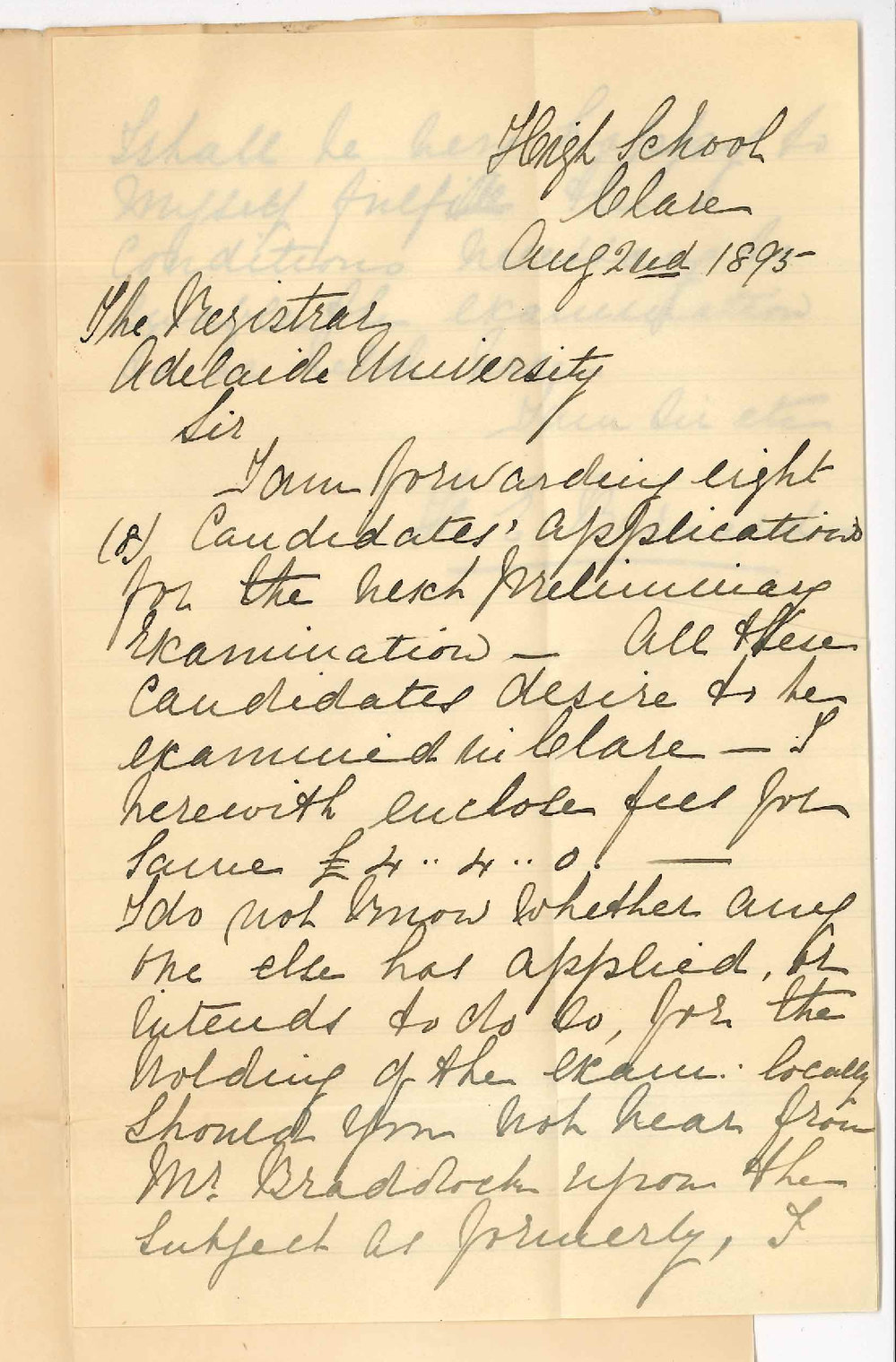 Mrs F E Barnard - High School Clare - Preliminary Examination at Clare
