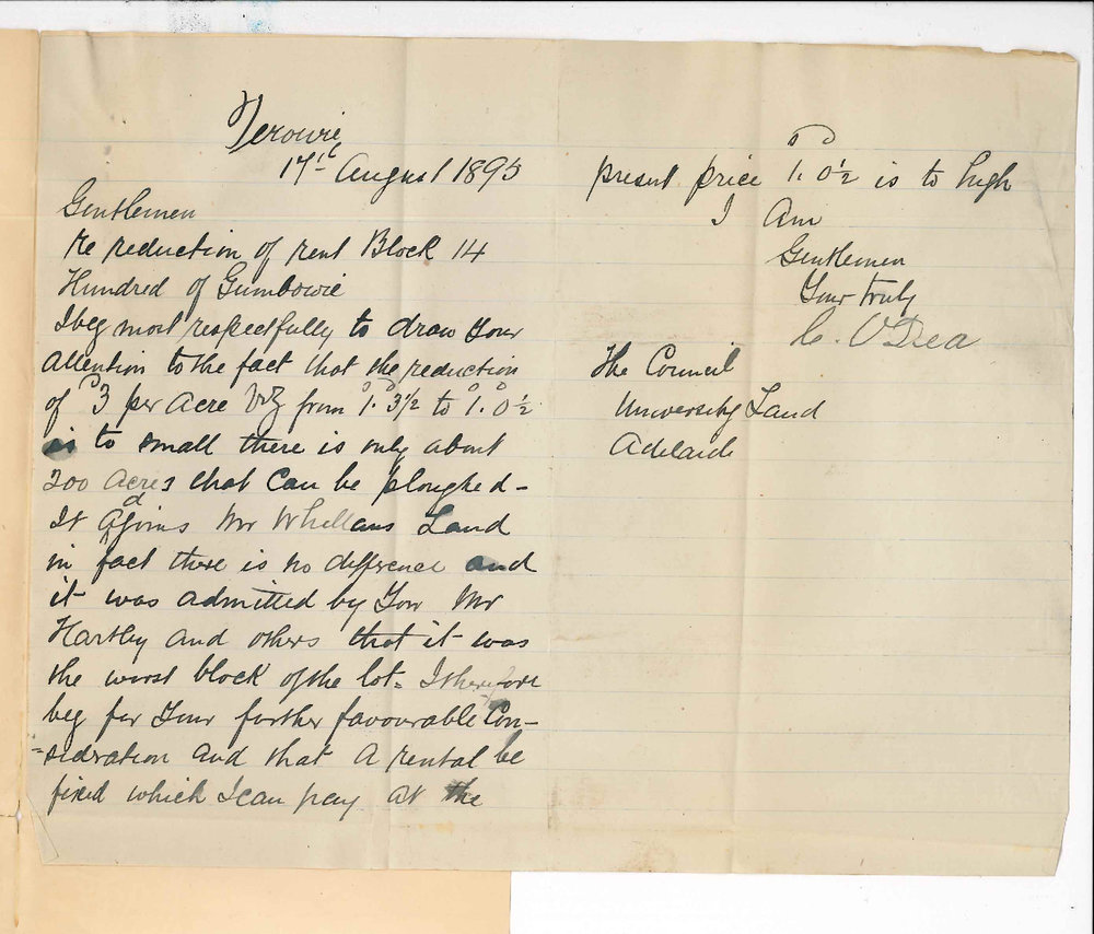 C O'Dea - Parnaroo Terowie - Petition for further reduction of rent
