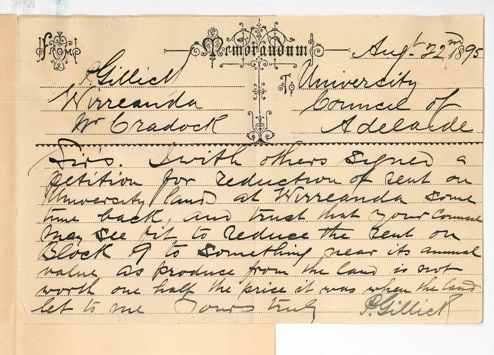 Patrick Gillick - Wirreanda near Cradock - Re reduction of rent