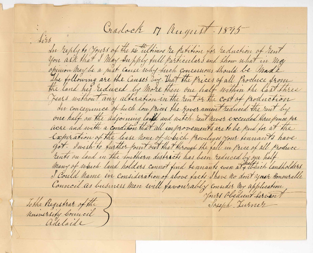 Joseph Turner - Cradock - Supporting petition for reduction of rent