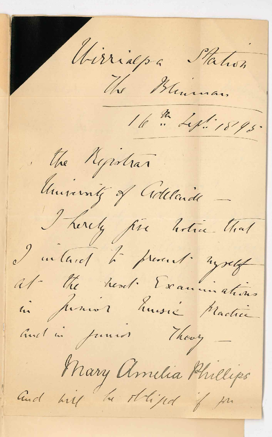 Mary Amelia Phillips - Wirrialph Station The Blinman - Entering for Junior Theory and Practice Music Exams