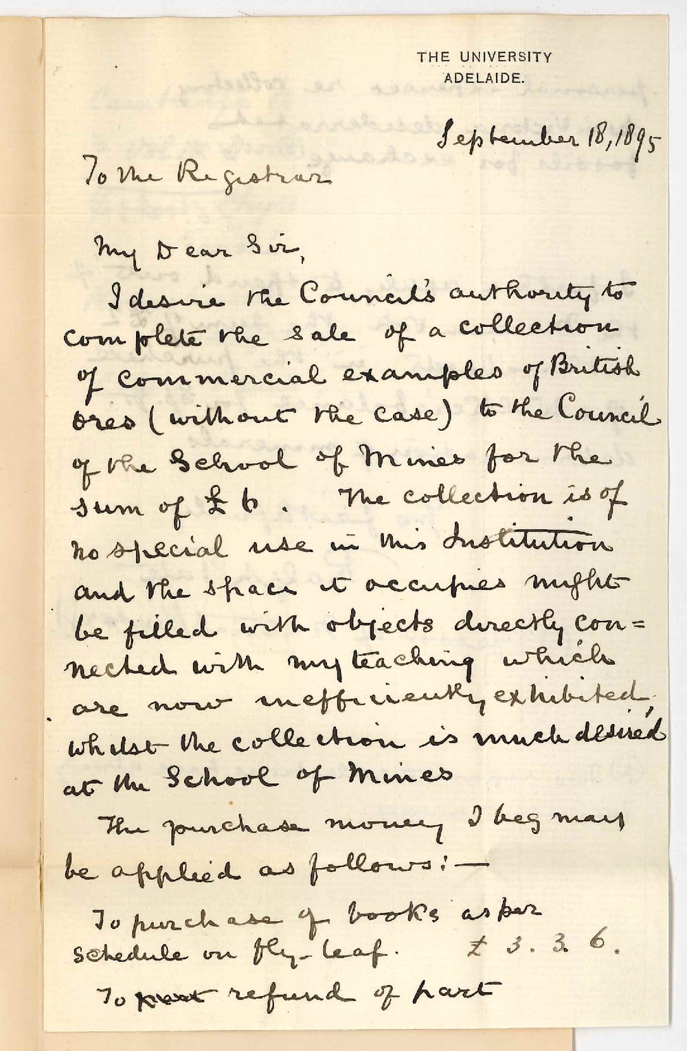 Professor Ralph Tate - The University - Purchase and sale of specimens books