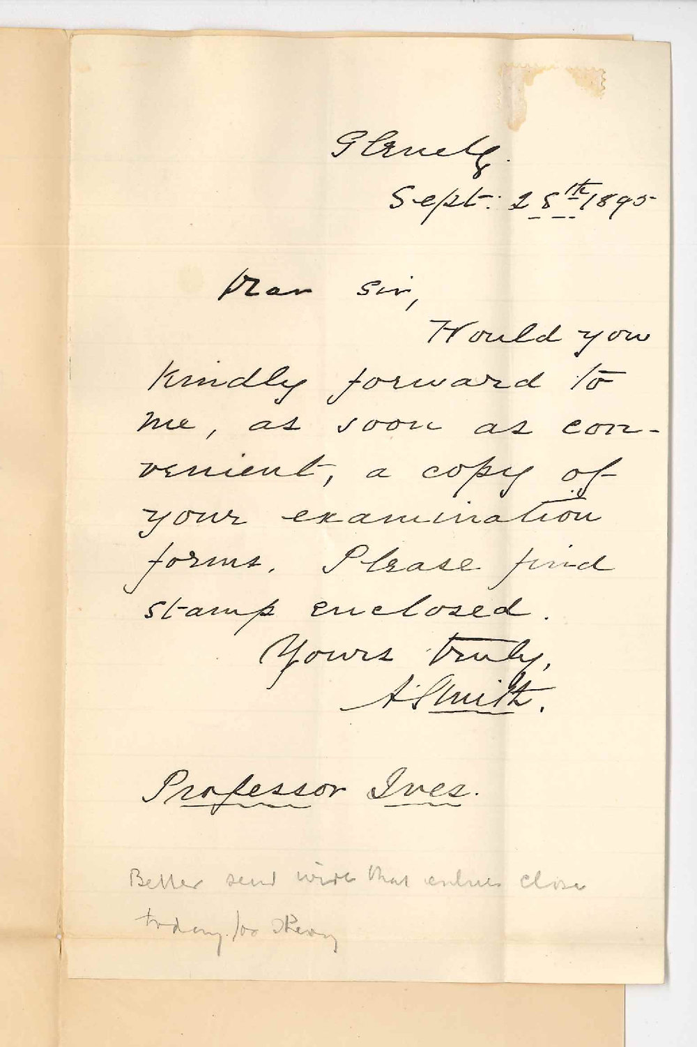 A Smith - Glenelg - Requesting entry forms for Music Exams