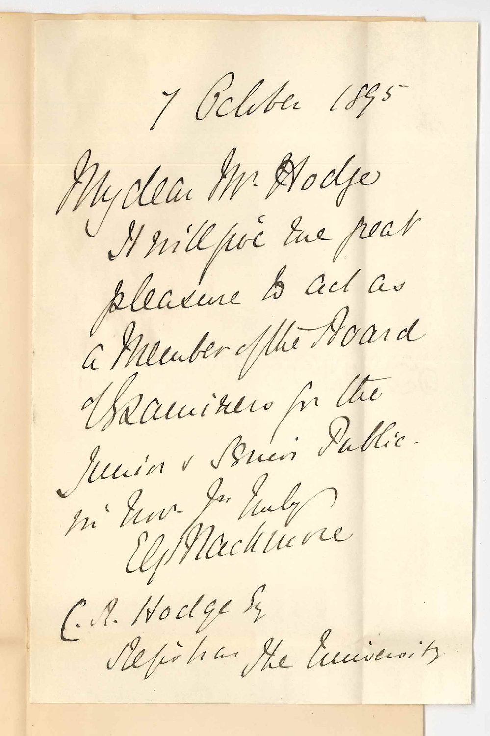 Edwin Gordon Blackmore - Parliament House - Will act on Board of Examiners for Junior and Senior Public