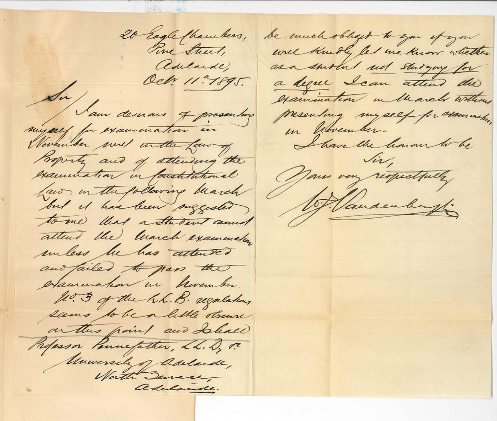 William John Vandenbergh - Eagle Chambers Pirie Street Adelaide - March examination in Constitutional Law