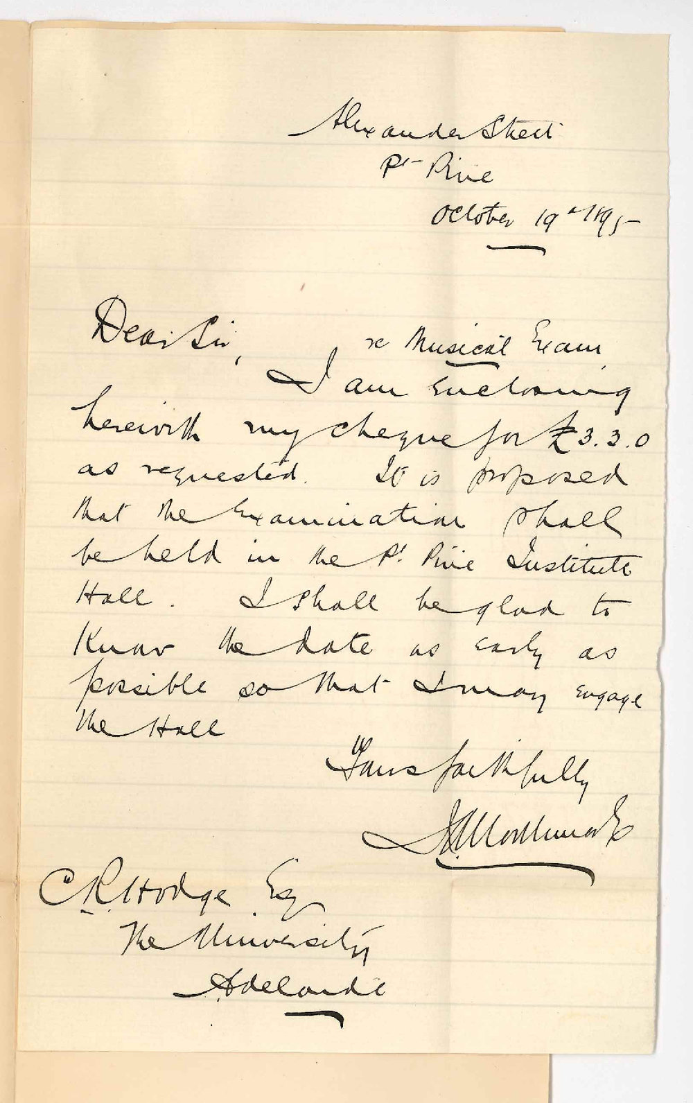 J A Northmore - Port Pirie - Local Practice Music Exam