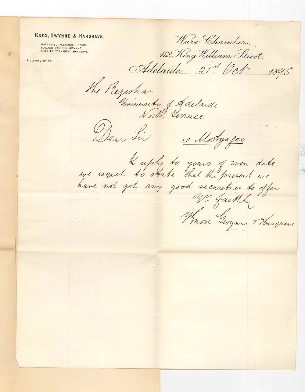 Knox Gwynne and Hargrave - King William Street Adelaide - Securities for investment