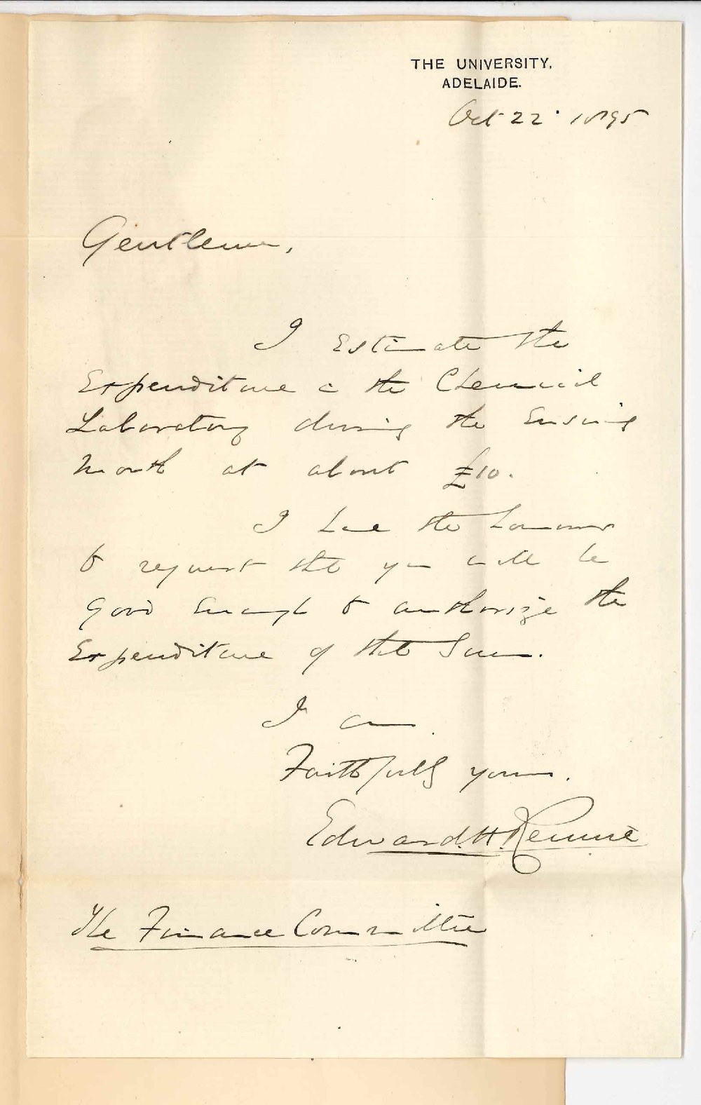 Professor Edward Henry Rennie - Estimate expenditure for November &pound;10