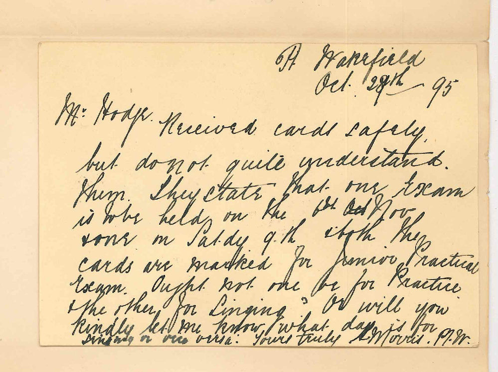 Annie P Morris - Port Wakefield - Cards of entry for Music Exams