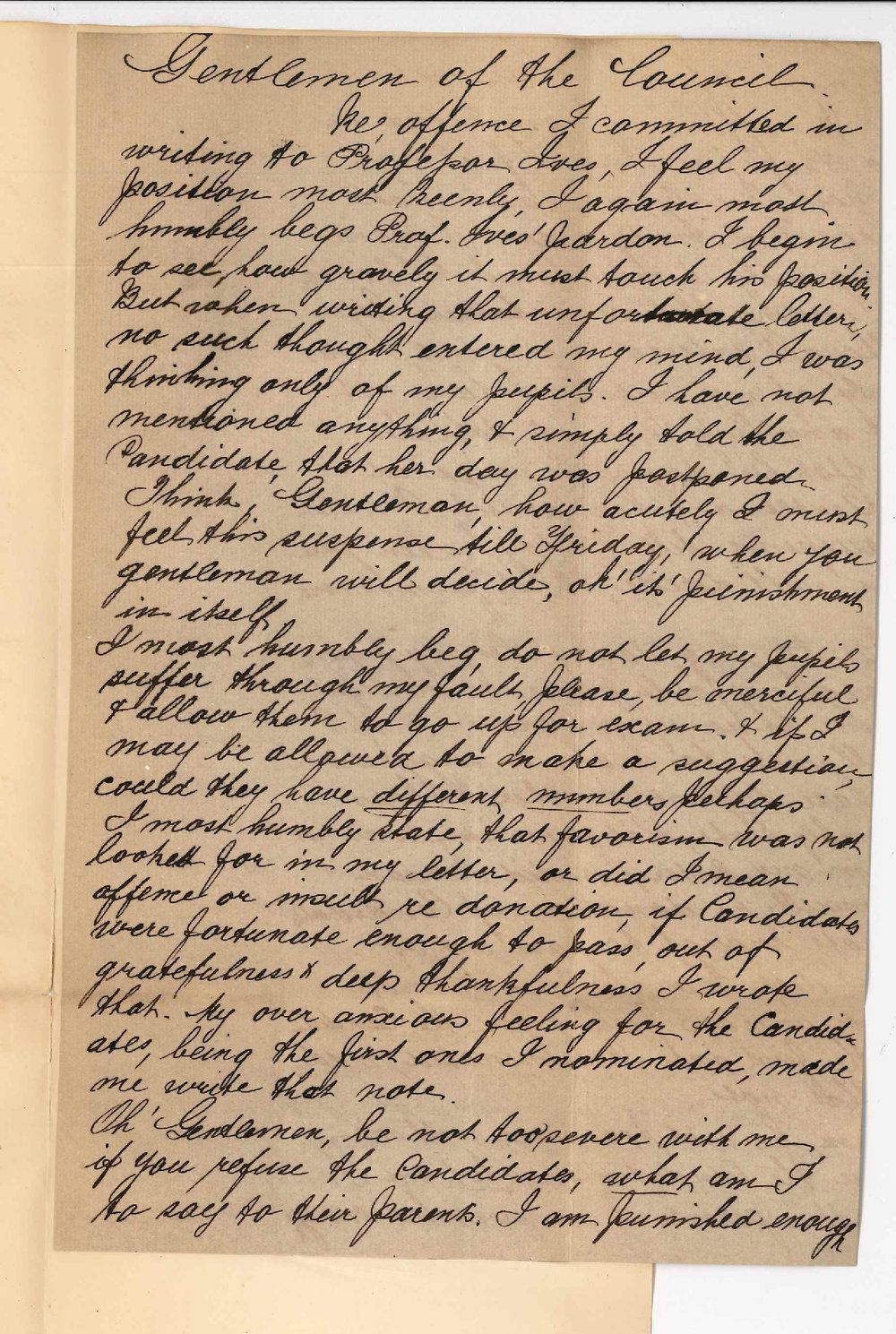 Mrs A Morris - Kensington Park - Previous letter to Professor Ives