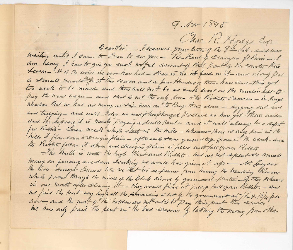 James Heggie - Angaston - Rent of Craigies Plains etc