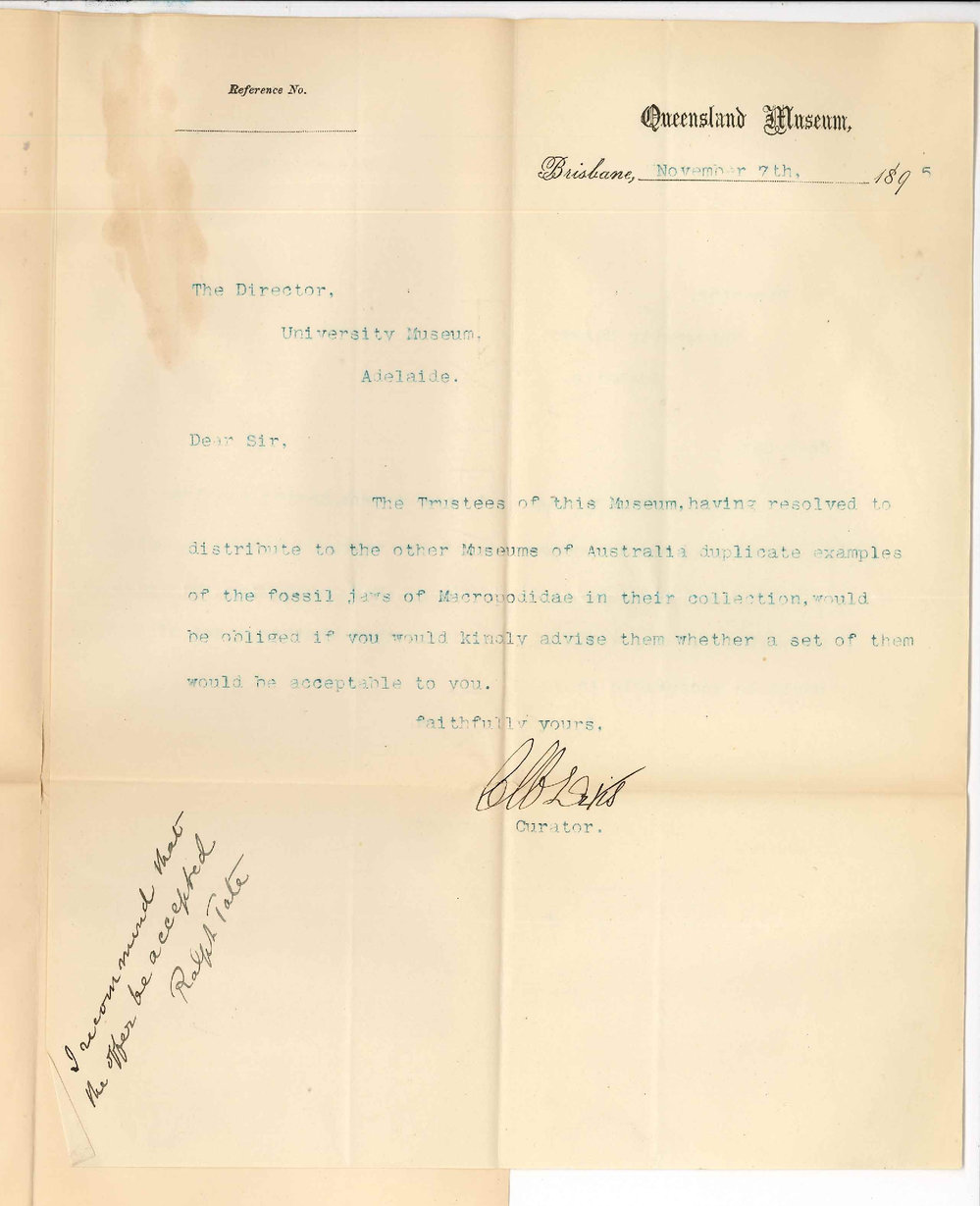 Charles Walter De Vis - Curator - Brisbane Museum Queensland - Offering specimens to University Museum