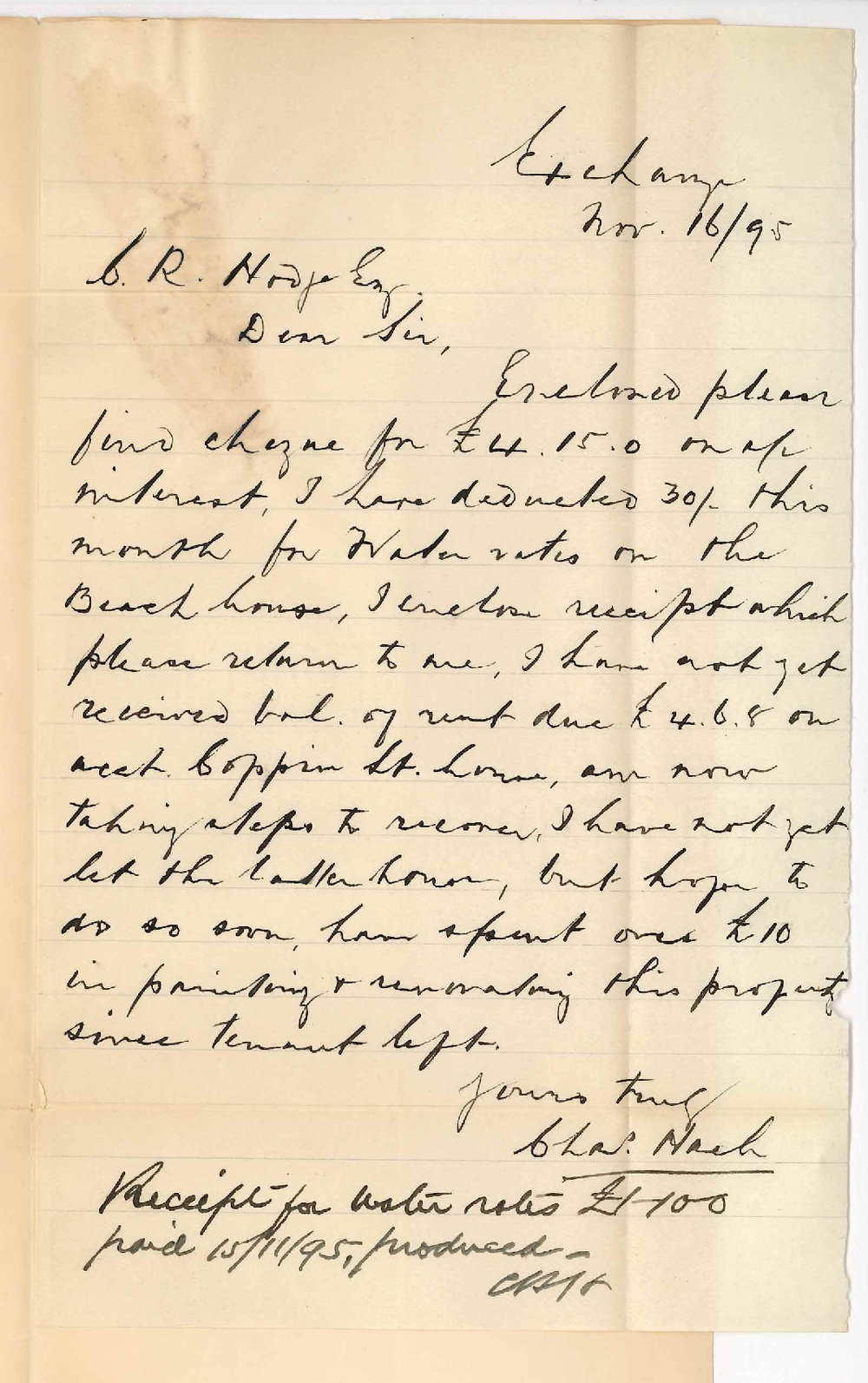 Charles Hack - King William Street Adelaide - Regarding payment interest and renting houses