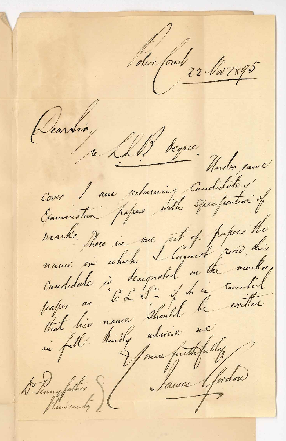James Gordon - Police Court - Adelaide - Returning papers on Wrongs