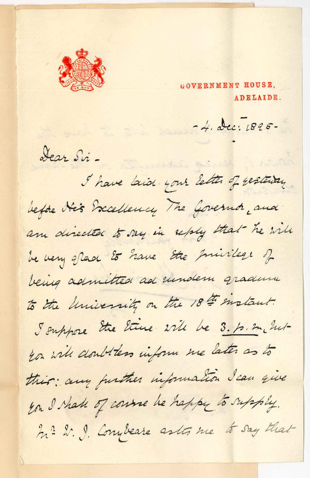 A E J Henniker - Private Secretary Government House - His Excellency and Mr Conybeare to be admitted ad eundem