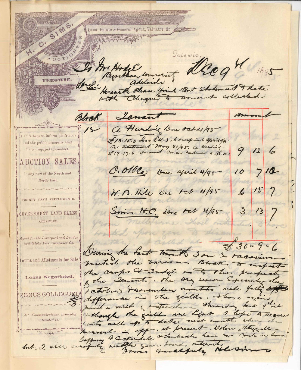 H C Sims - Terowie - Payment of rents and re transfer of lease